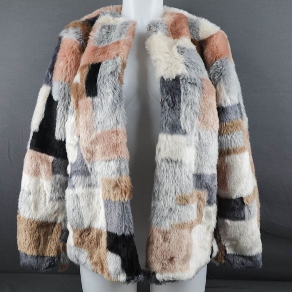 Rebecca Taylor Women's Multicolor Patchwork Faux Fur Jacket